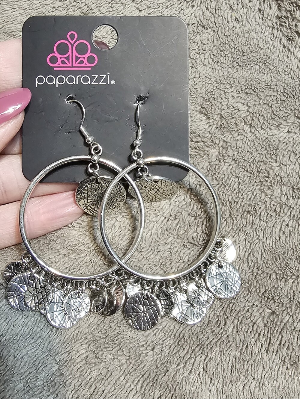 Paparazzi Silver Hoop Coin Charm Earrings And A Necklace